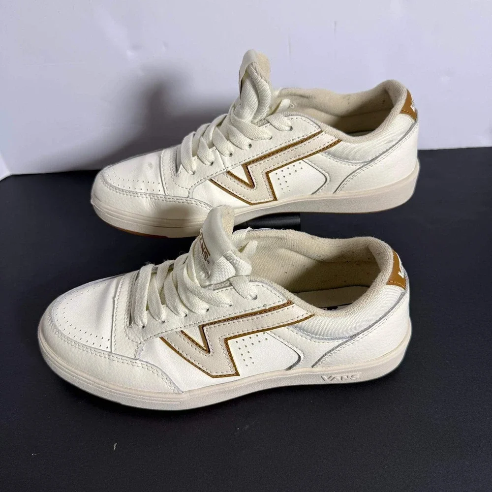 Vans Lowland CC ComfyCush‎ Marshmallow Tan Leather Skate Shoes Mens 7 Women 8.5